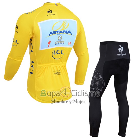 Astana Lider Ropa Ciclismo Culotte Largo 2014 Hombre Mangas Largas AMarillo